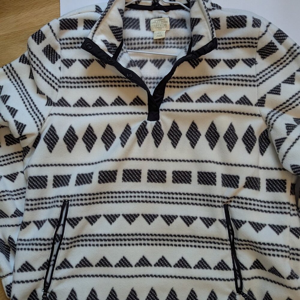 Quarterzip, Women, Half snap, Black/White, Size XL, Front Zip Pockets